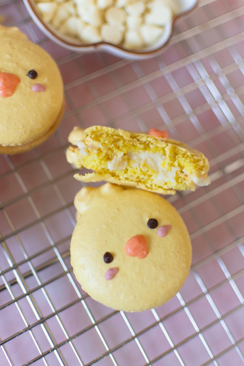 Chick Macarons With Lemon White Chocolate Ganache French Method