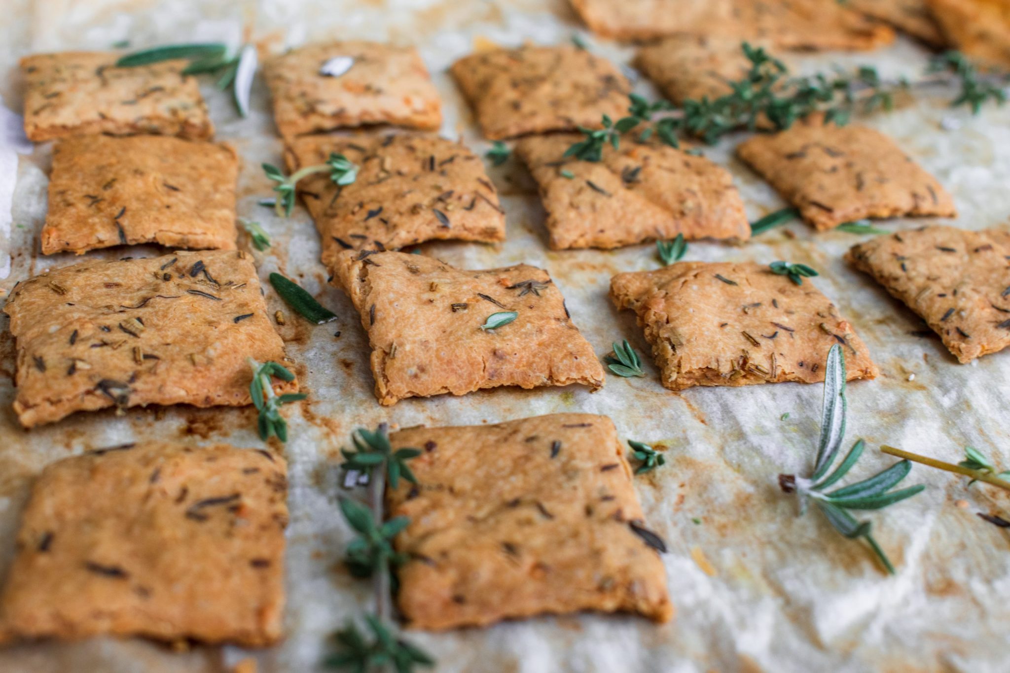 Parmesan, Thyme, and Rosemary Sourdough Crackers