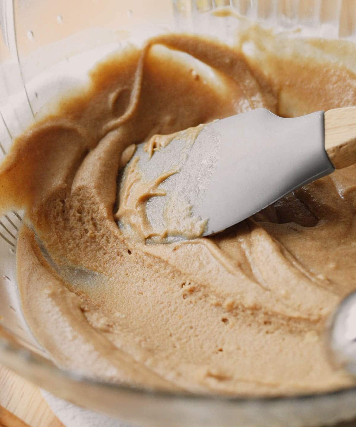 Smooth mochi donut batter ready to be transferred to pan.