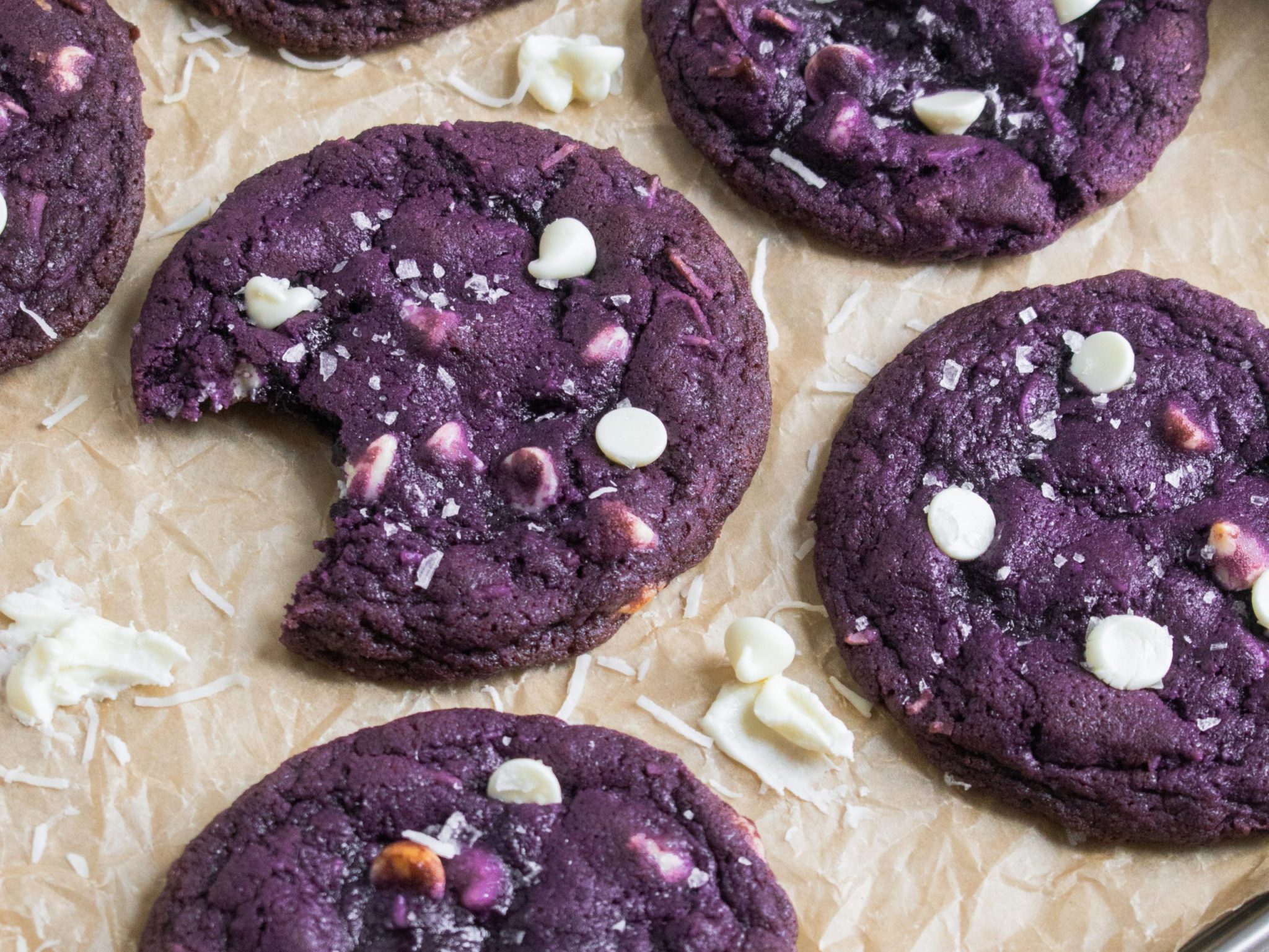 Thin & Chewy White Chocolate Coconut Ube Cookies