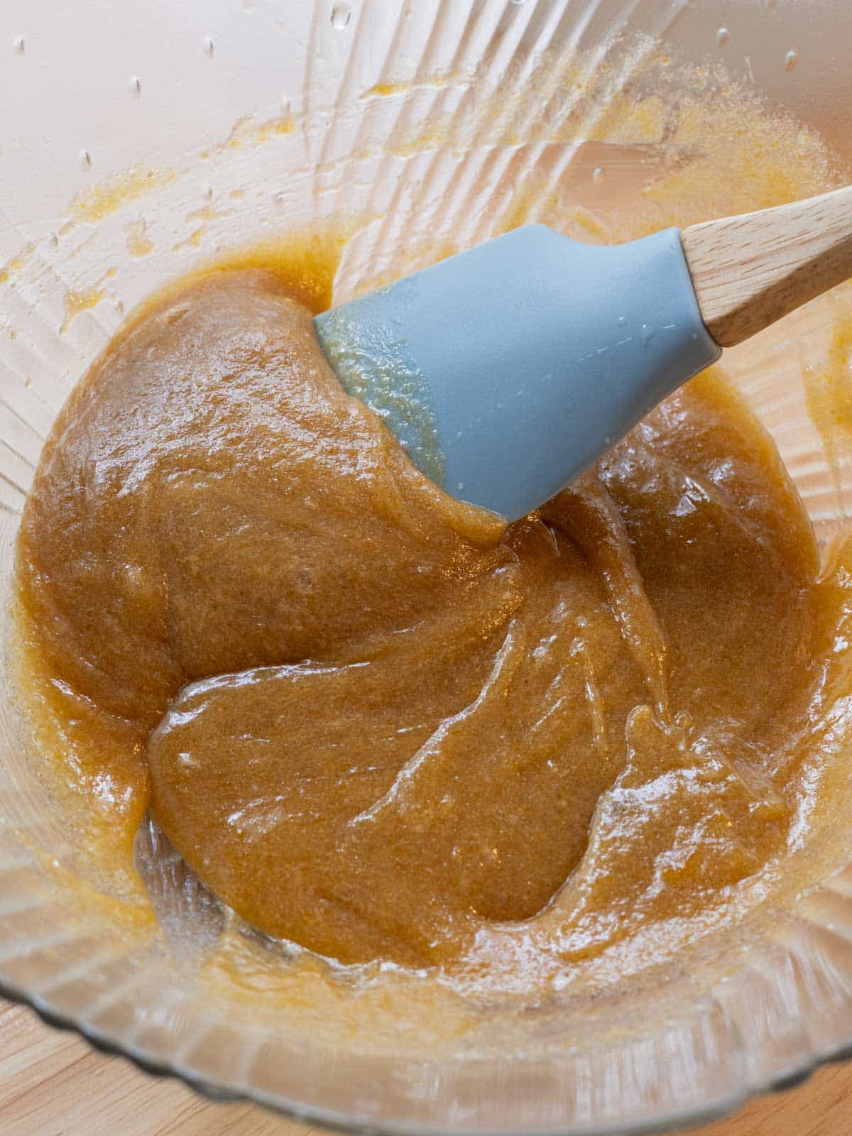 Silky cookie dough batter before adding dry ingredients and mix-ins.