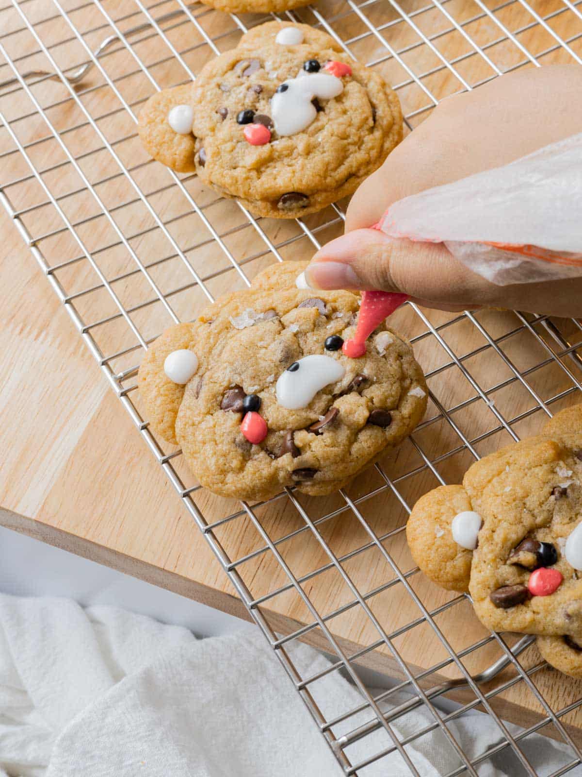 Decorating teddy bear cookies with easy icing recipe.