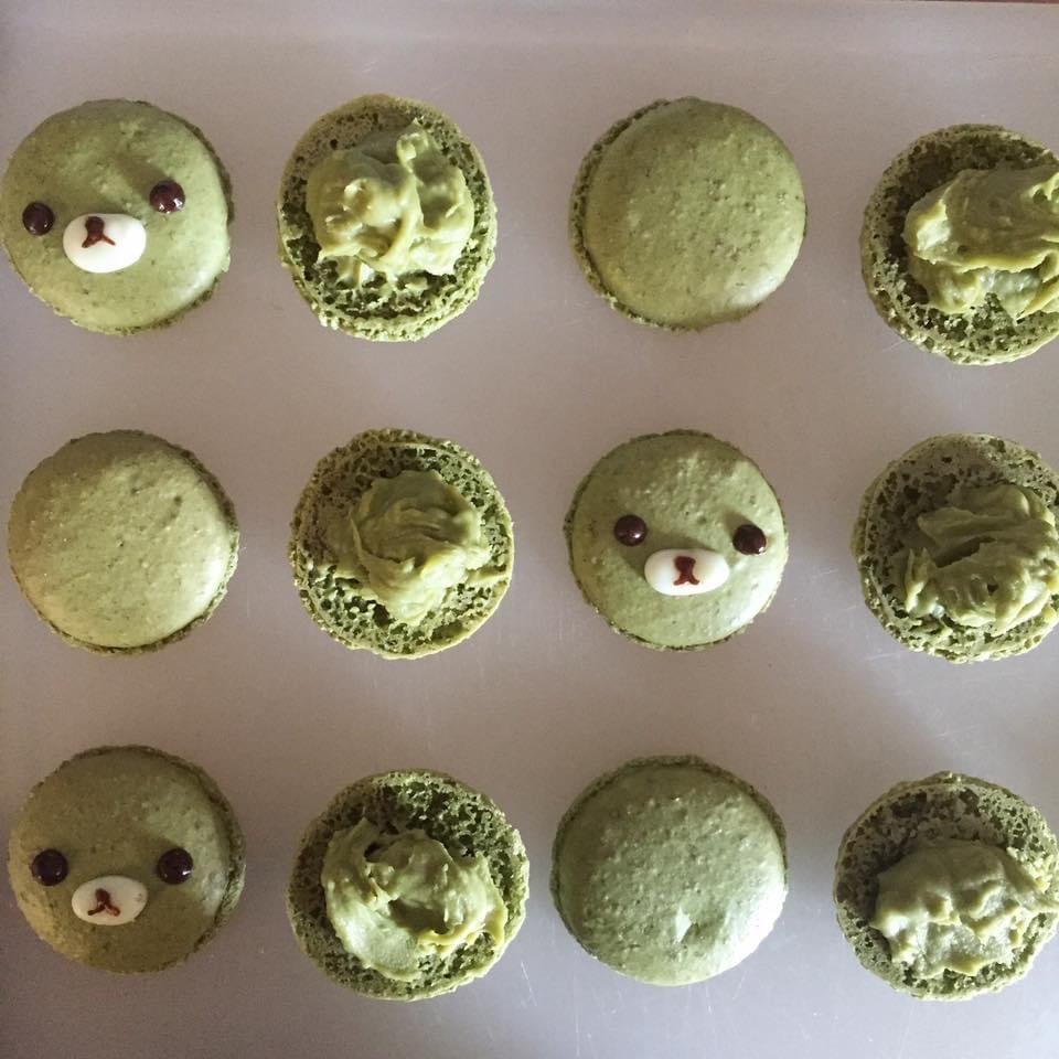 photo from ~2013 of matcha white chocolate macarons with bear faces... they're missing their ears!