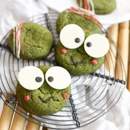 Matcha cookies shaped like keroppi from sanrio