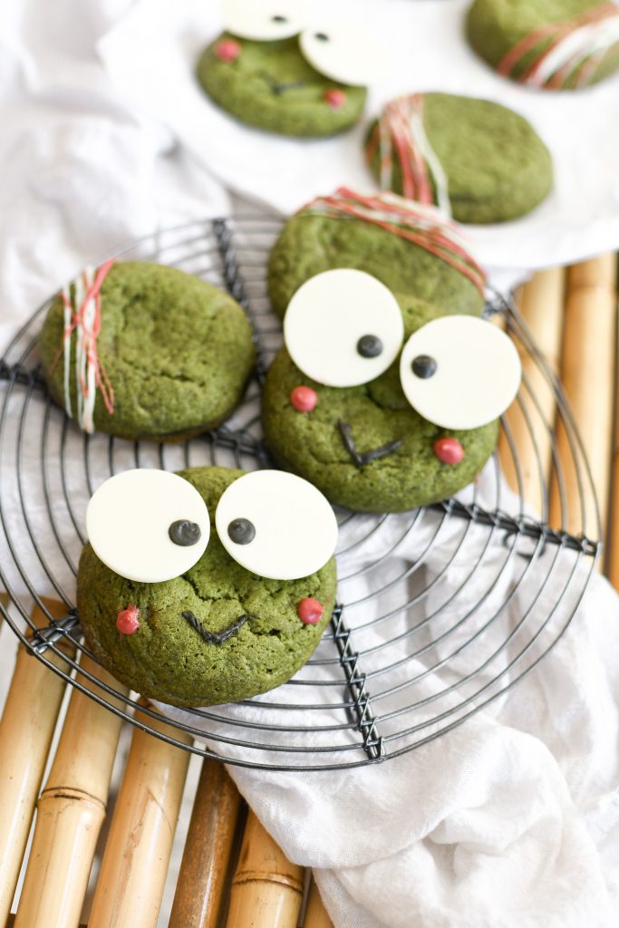 Matcha cookies shaped like keroppi from sanrio