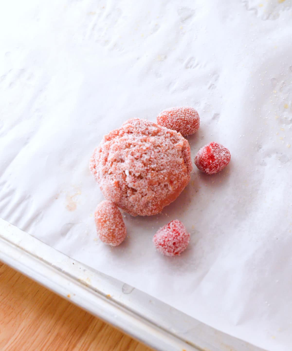 Raw Kirby cookie ready to be baked in the oven.