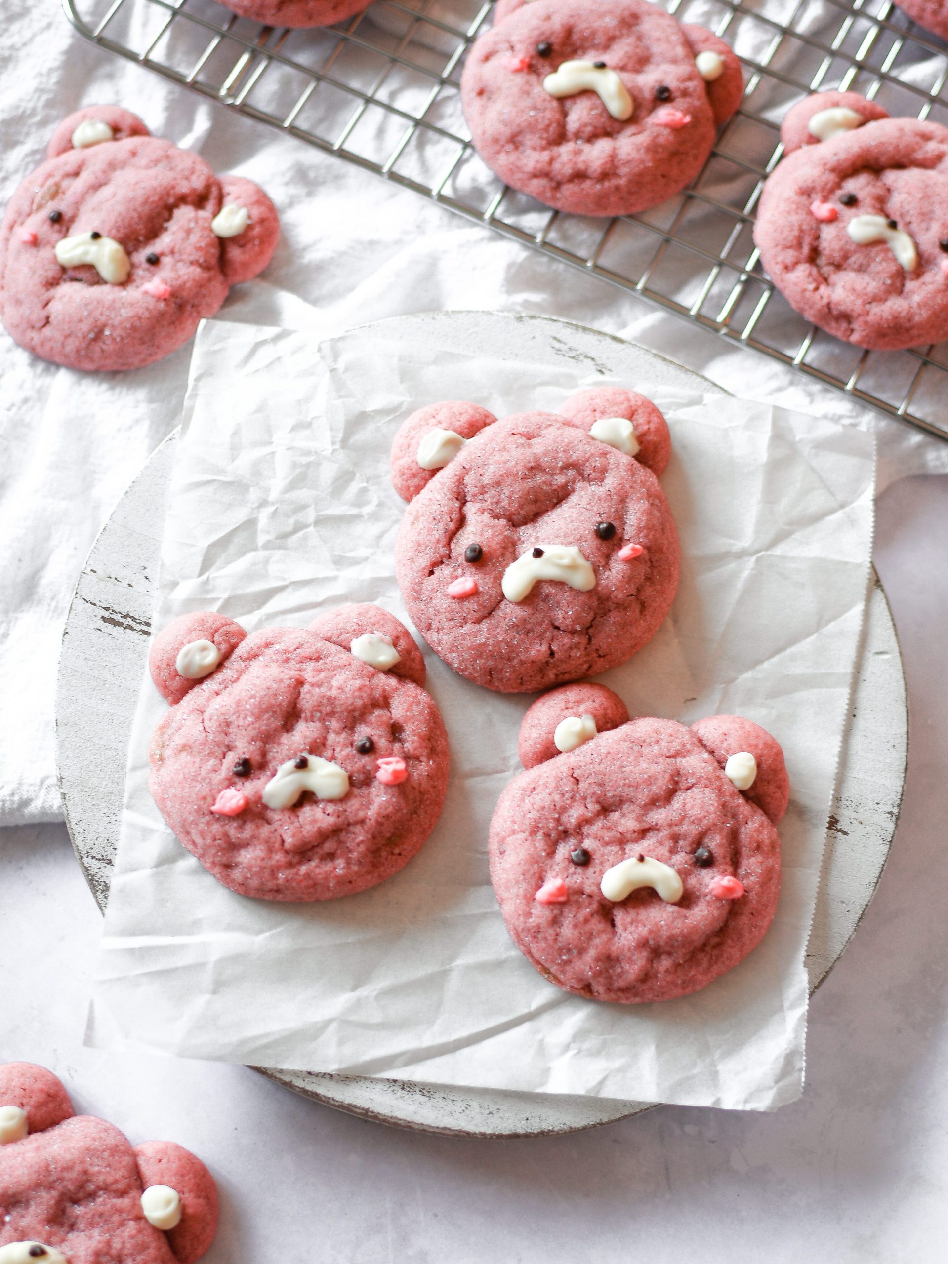 Pink strawberry bear cookies