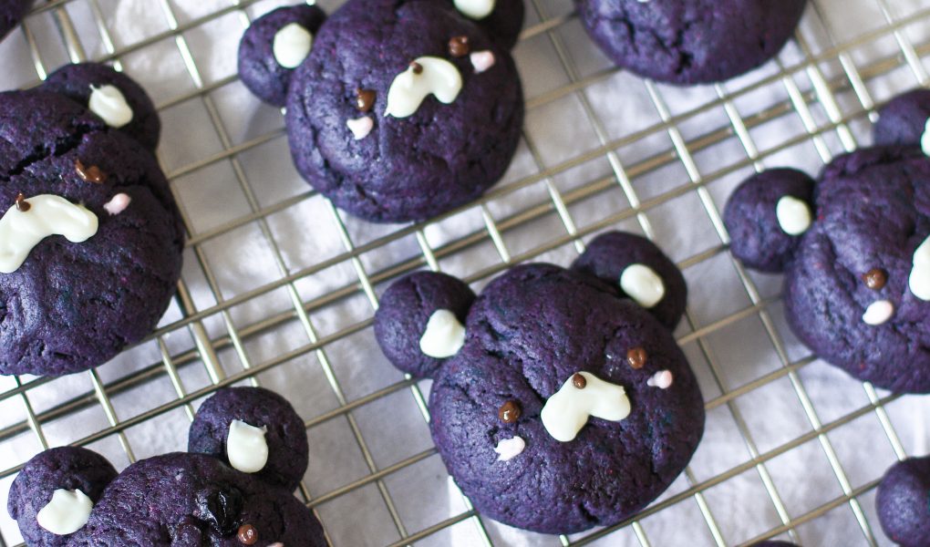 Blueberry bear cookies on wire rack