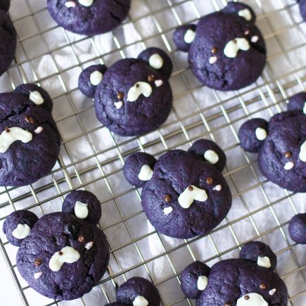 Blueberry bear cookies on wire rack