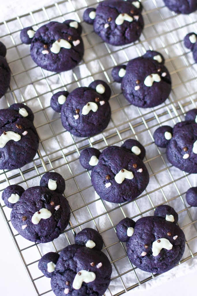 Blueberry bear cookies on wire rack