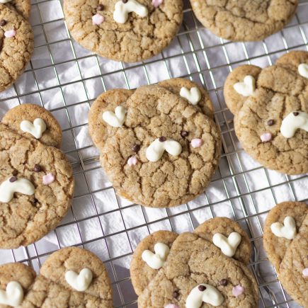 Brown butter espresso bear cookies on a wire rack