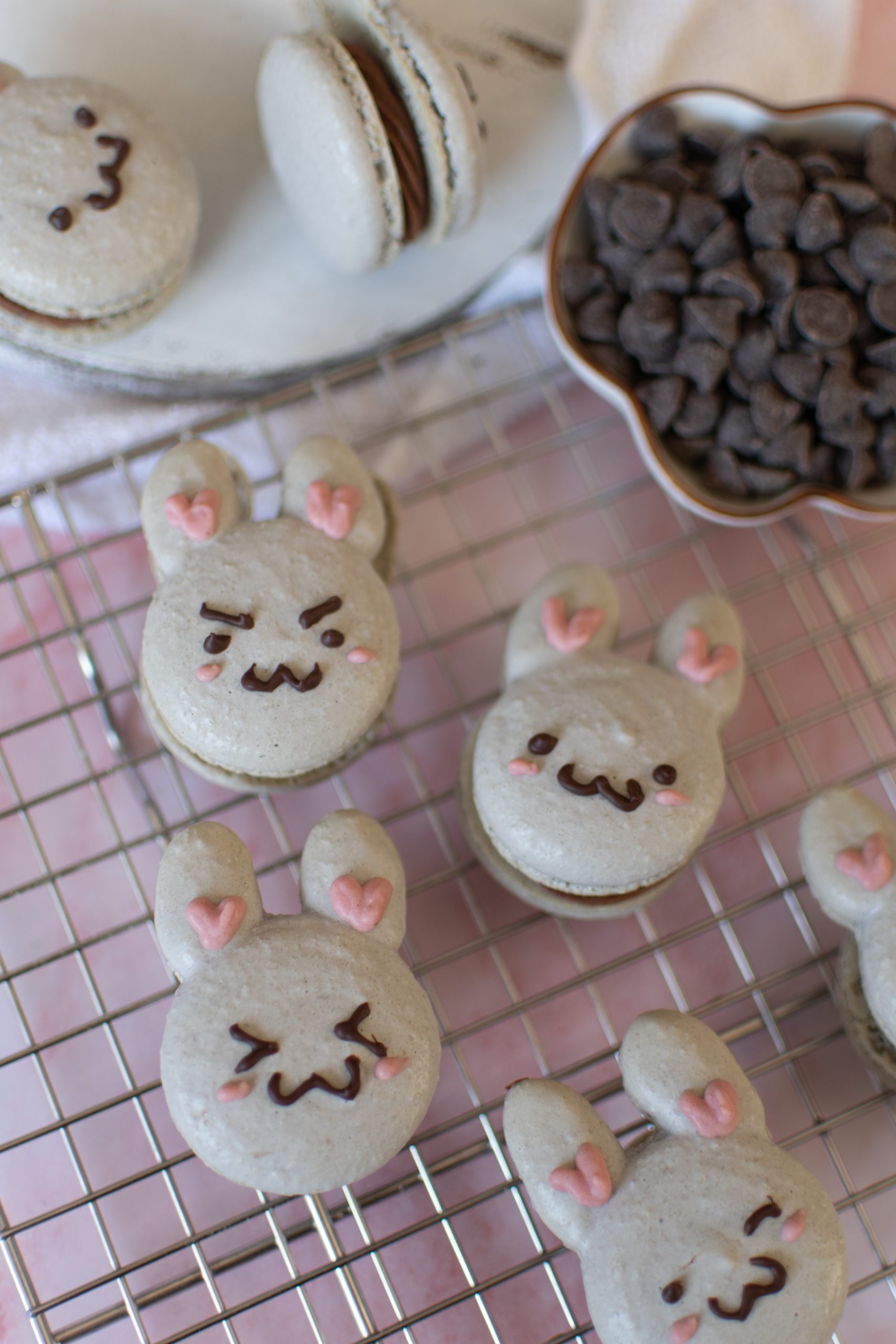 Bunny Macarons with Whipped Espresso Chocolate Ganache (French Method)