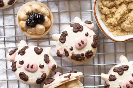 Cow macarons with milk tea filling