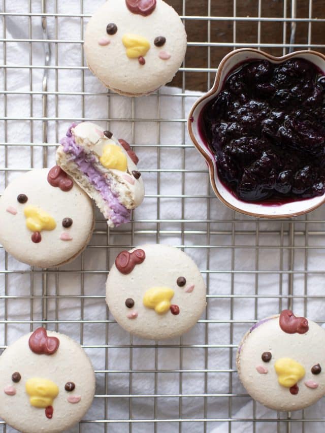 Chicken Macarons w/ Blueberry Cheesecake Filling