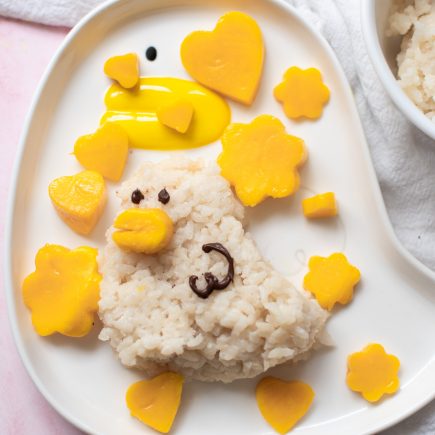 Cute duckie mango sticky rice on a duckie plate