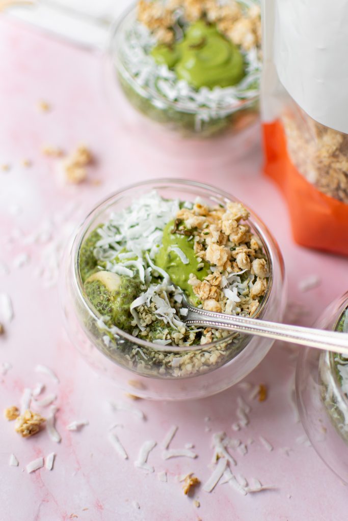 Matcha chia pudding in a cup