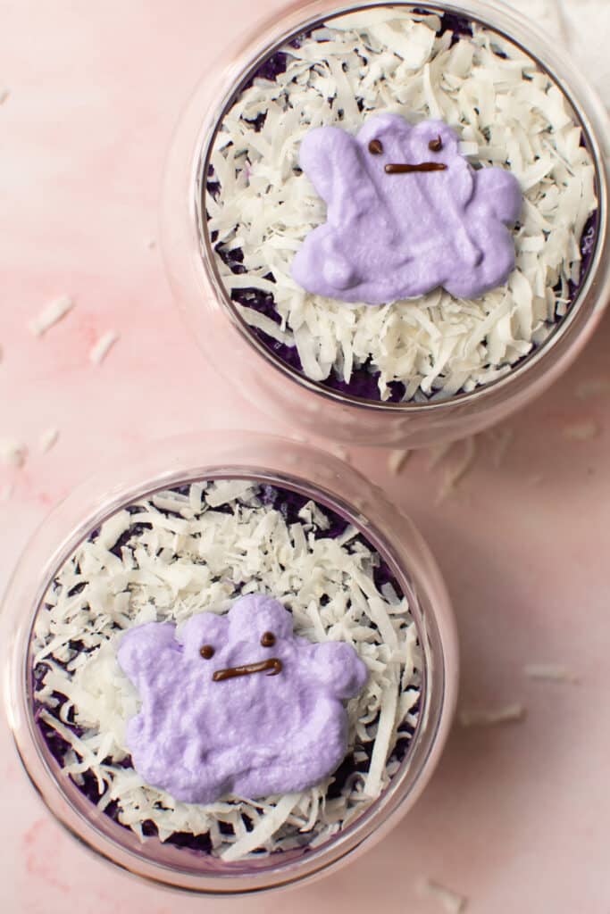 Ube pudding with ditto pokemon design on top