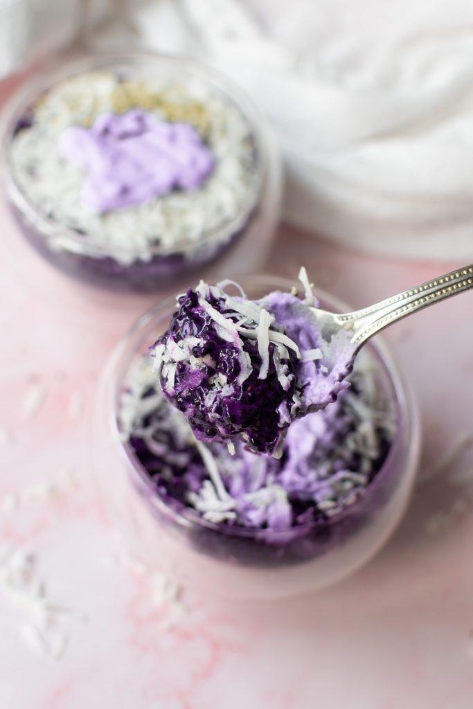 Spoonful of coconut ube pudding 