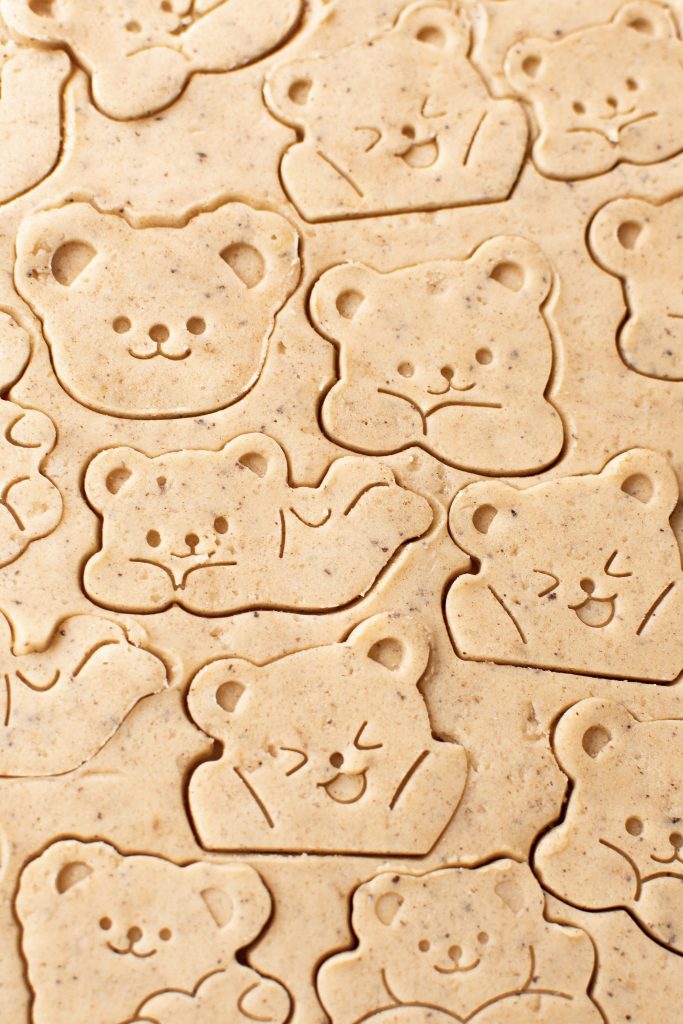 Shortbread dough with bear designs cut out
