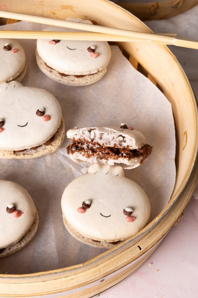 Cross section of chocolate macarons