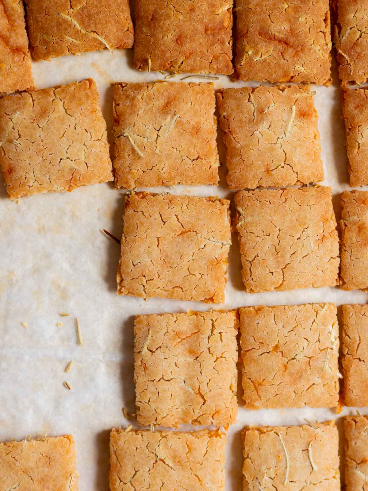 Baked cheesy sourdough crackers.