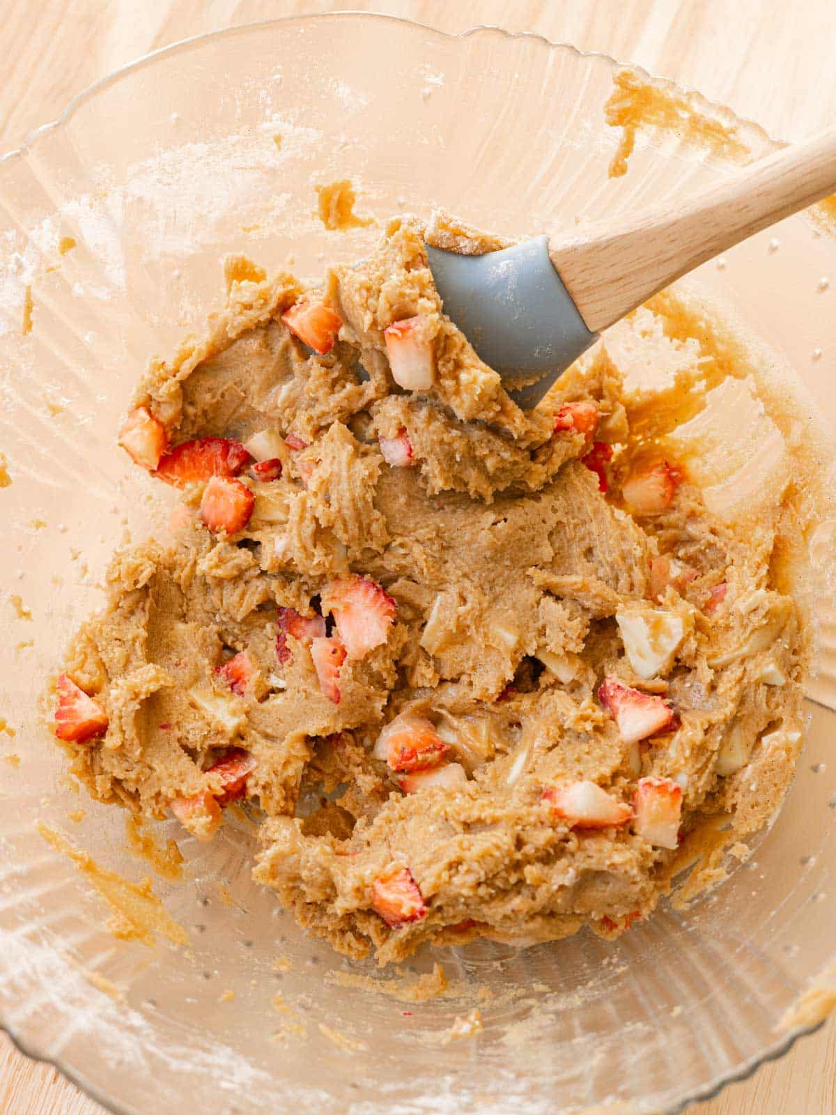 Strawberry cookie dough ready to be scooped.