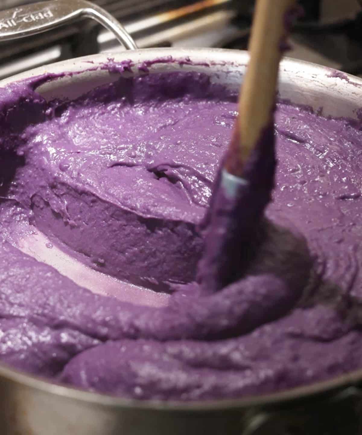 Ube halaya cooked to perfect consistency.