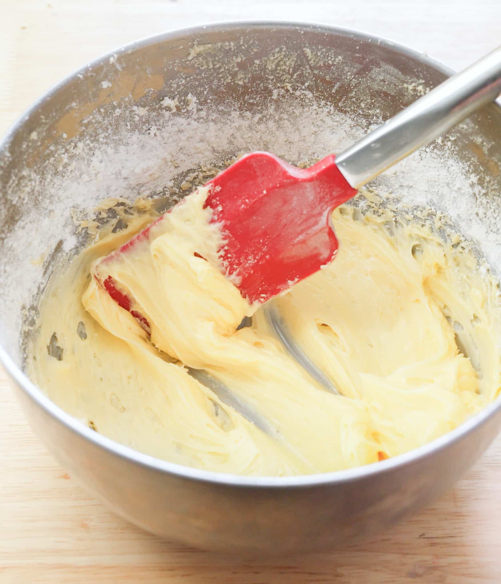 Linzer cookie wet ingredients ready for dry ingredients.