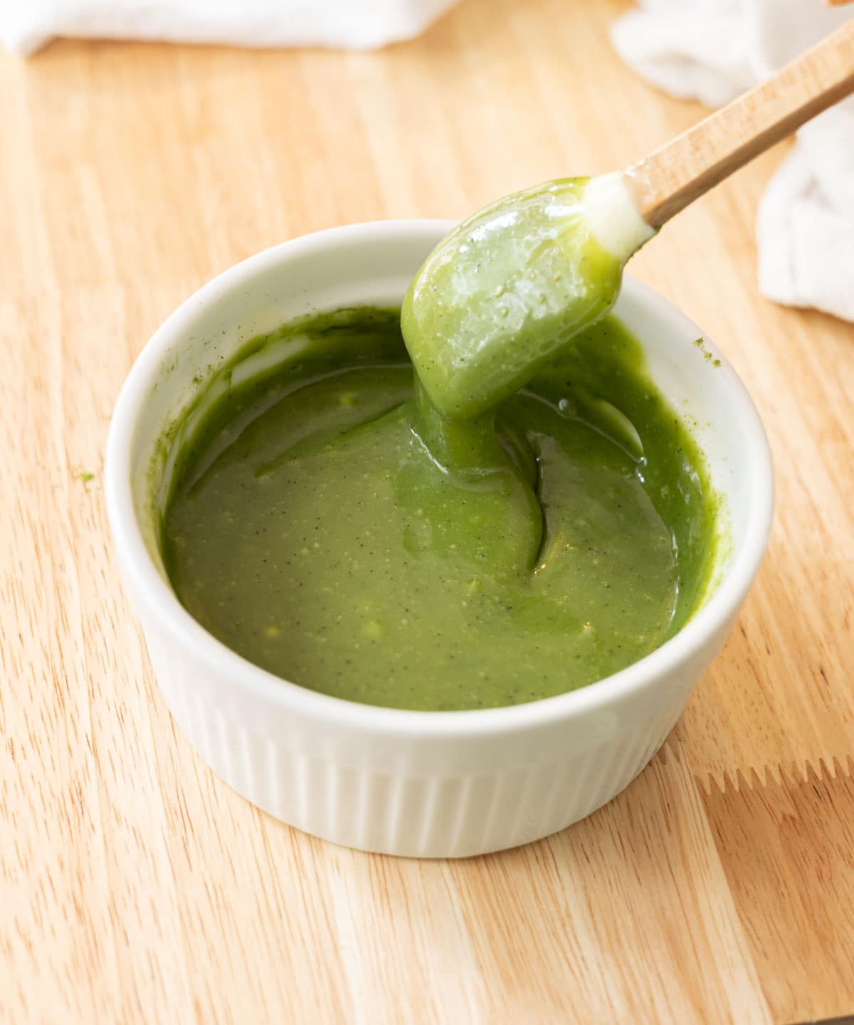 Matcha ganache ready to set in the fridge.