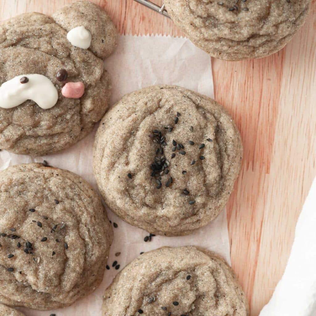 Black sesame sugar cookies with black sesame seeds on top.