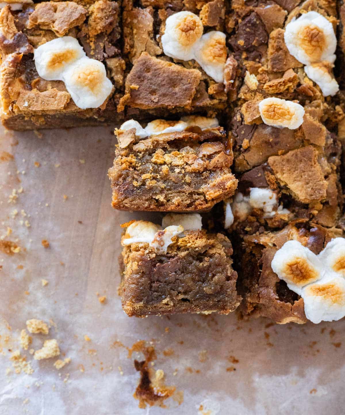 Cross-section of blondie bars, showing how dense and chewy they are.