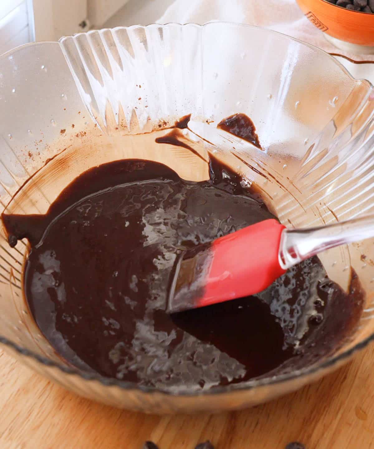 Mixed butter and cocoa powder in mixing bowl.