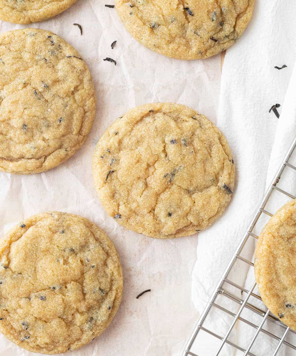 Earl grey cookies on parchment paper.