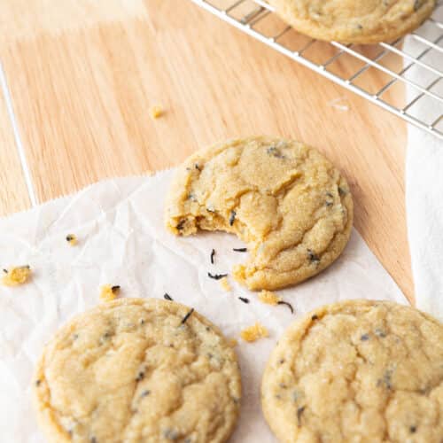 Soft earl grey sugar cookie with a bite taken out of it.