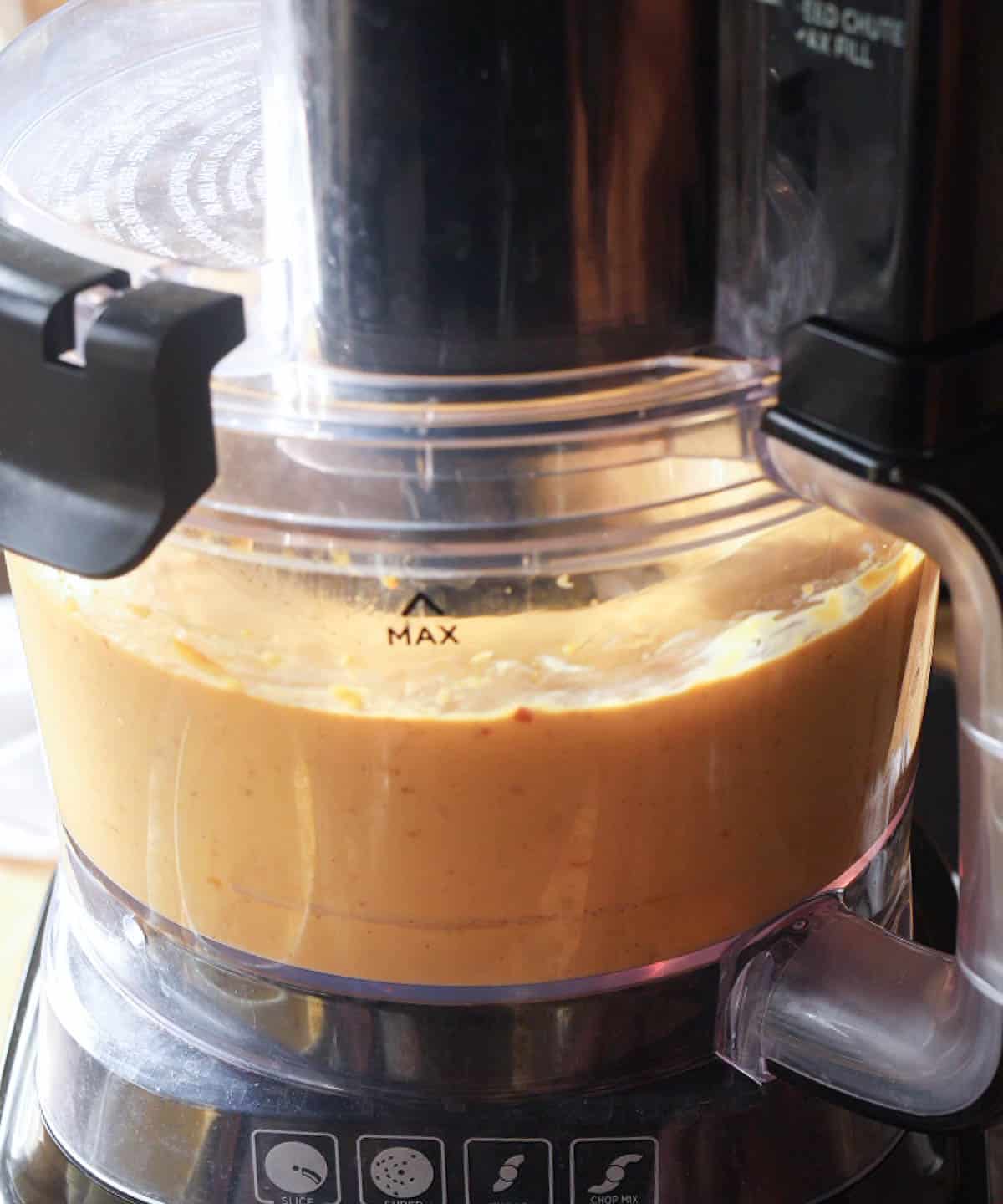 Blending flan in food processor.