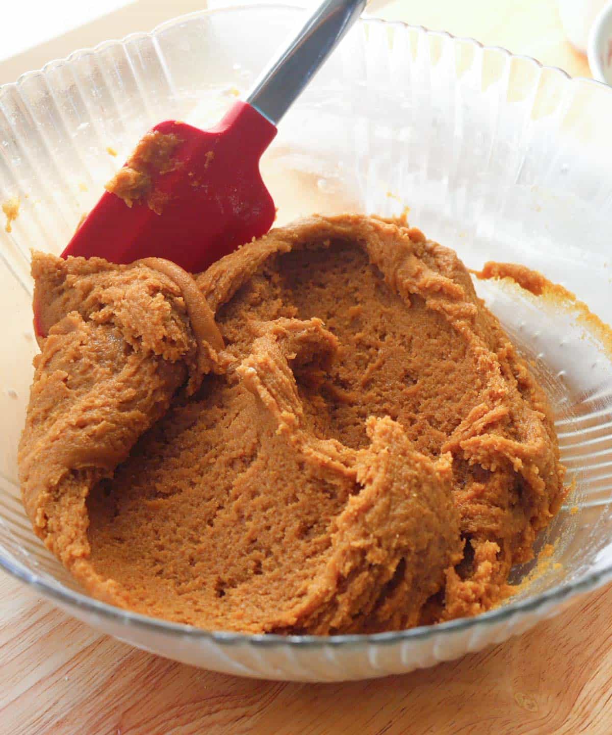 Peanut butter cookie dough ready to be scooped.