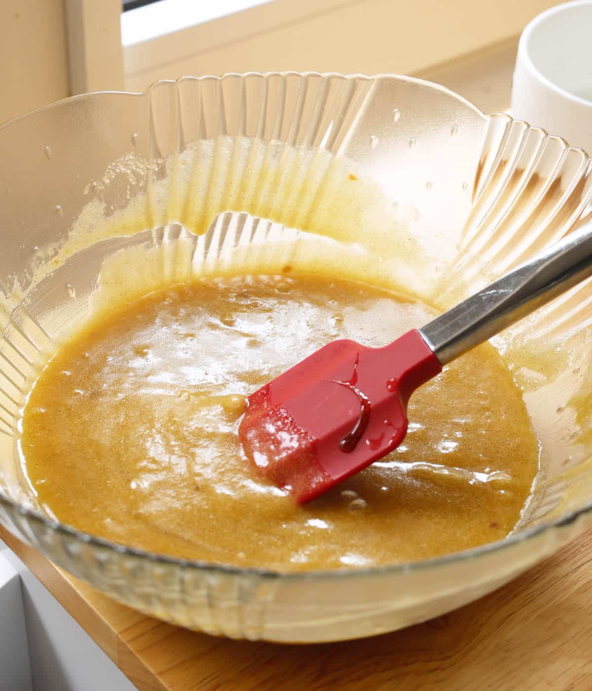 Same mixture with eggs and vanilla stirred in.