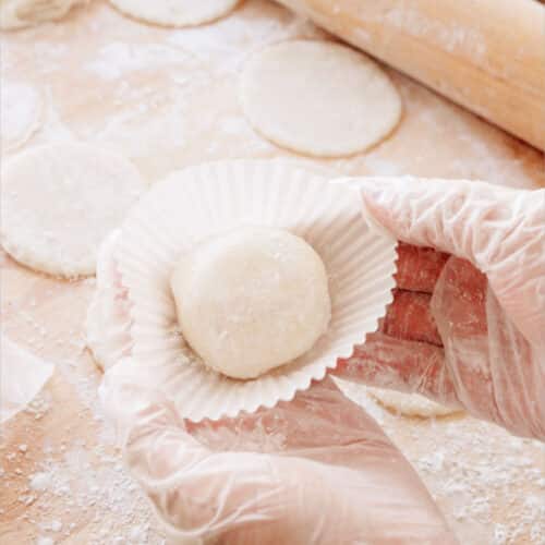 Vanilla mochi ice cream in cupcake liner.