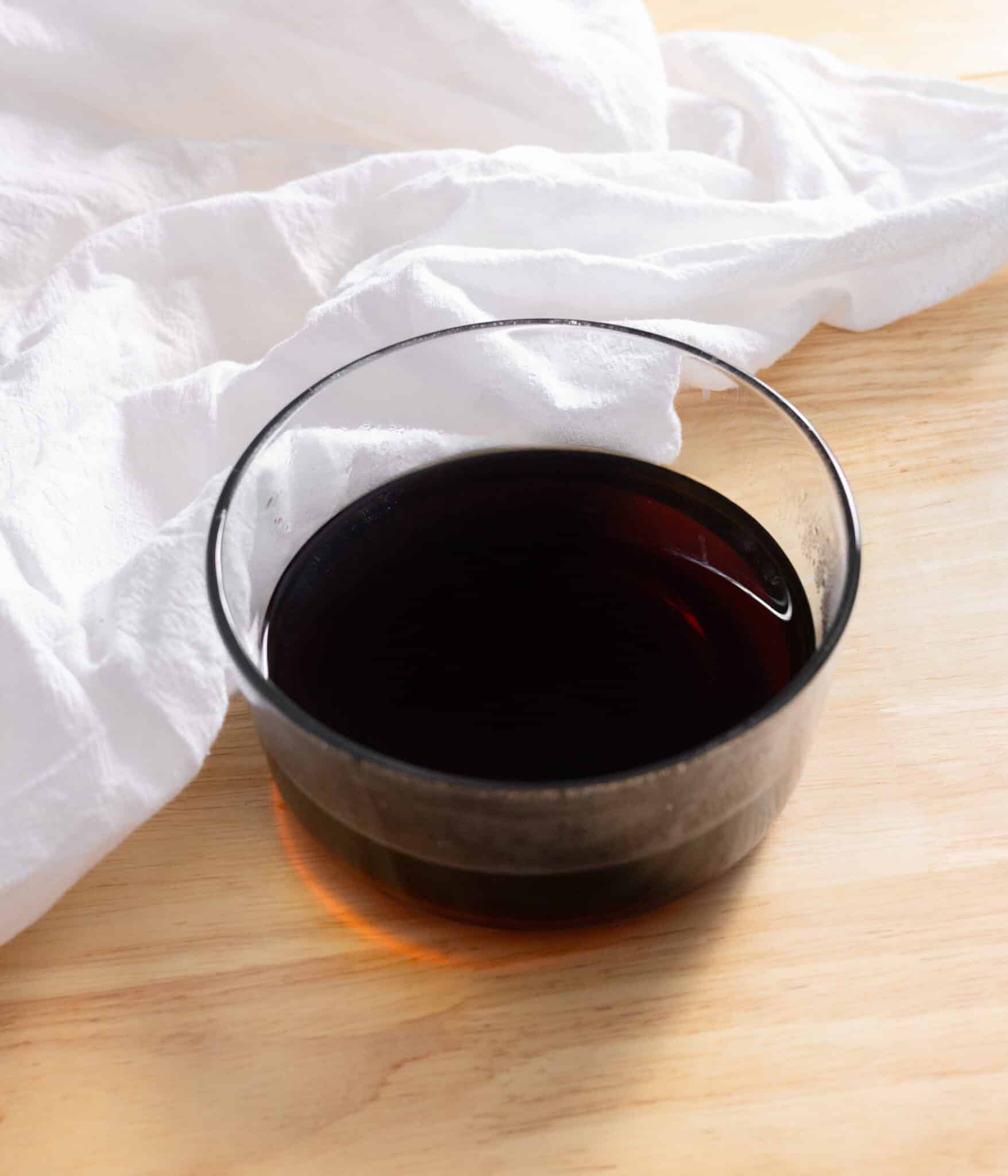 Finished brown sugar syrup ready to use for drinks.