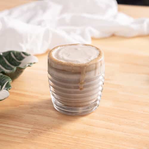 Hojicha latte topped with hojicha cold foam.