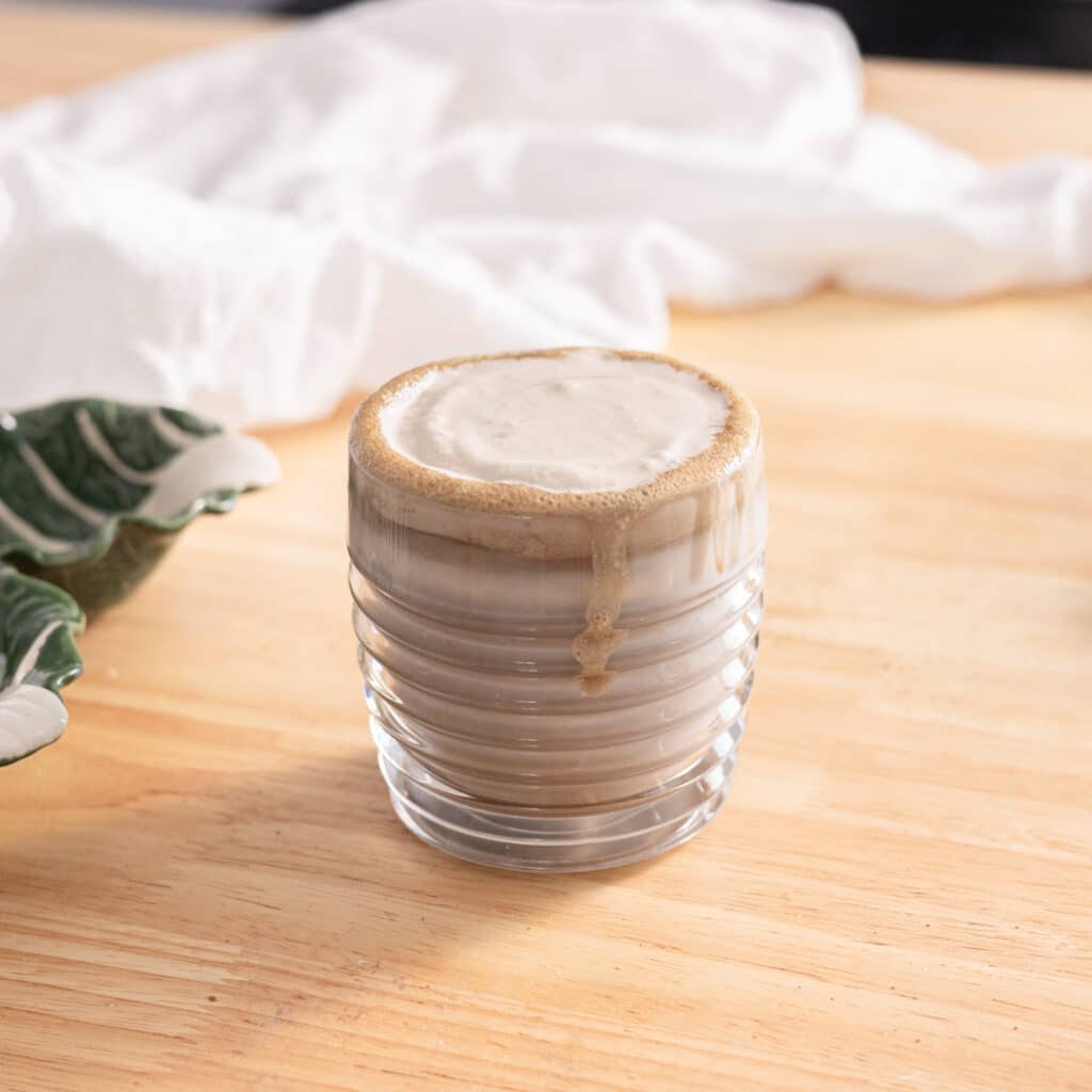 Hojicha latte topped with hojicha cold foam.