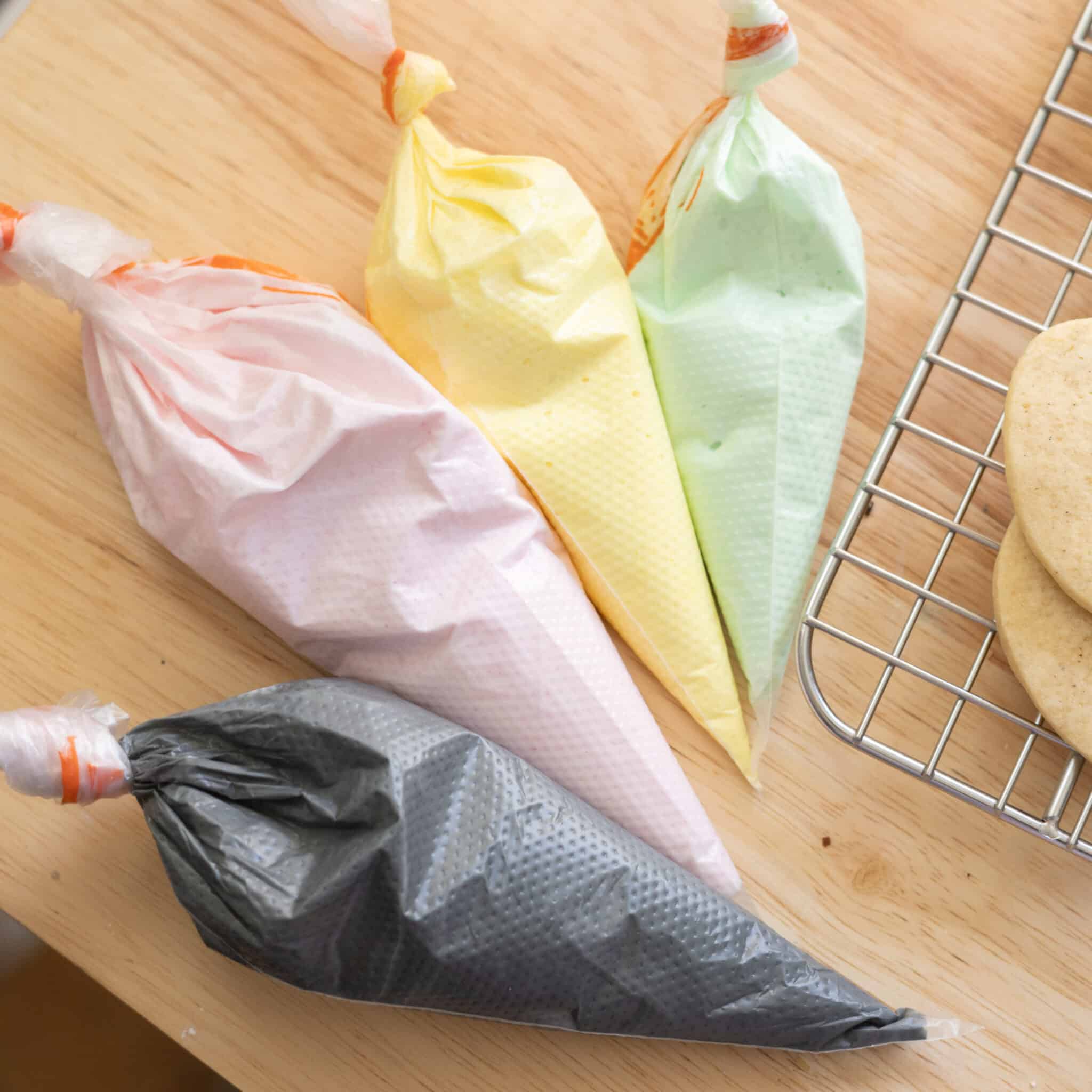 Royal icing in piping bags.