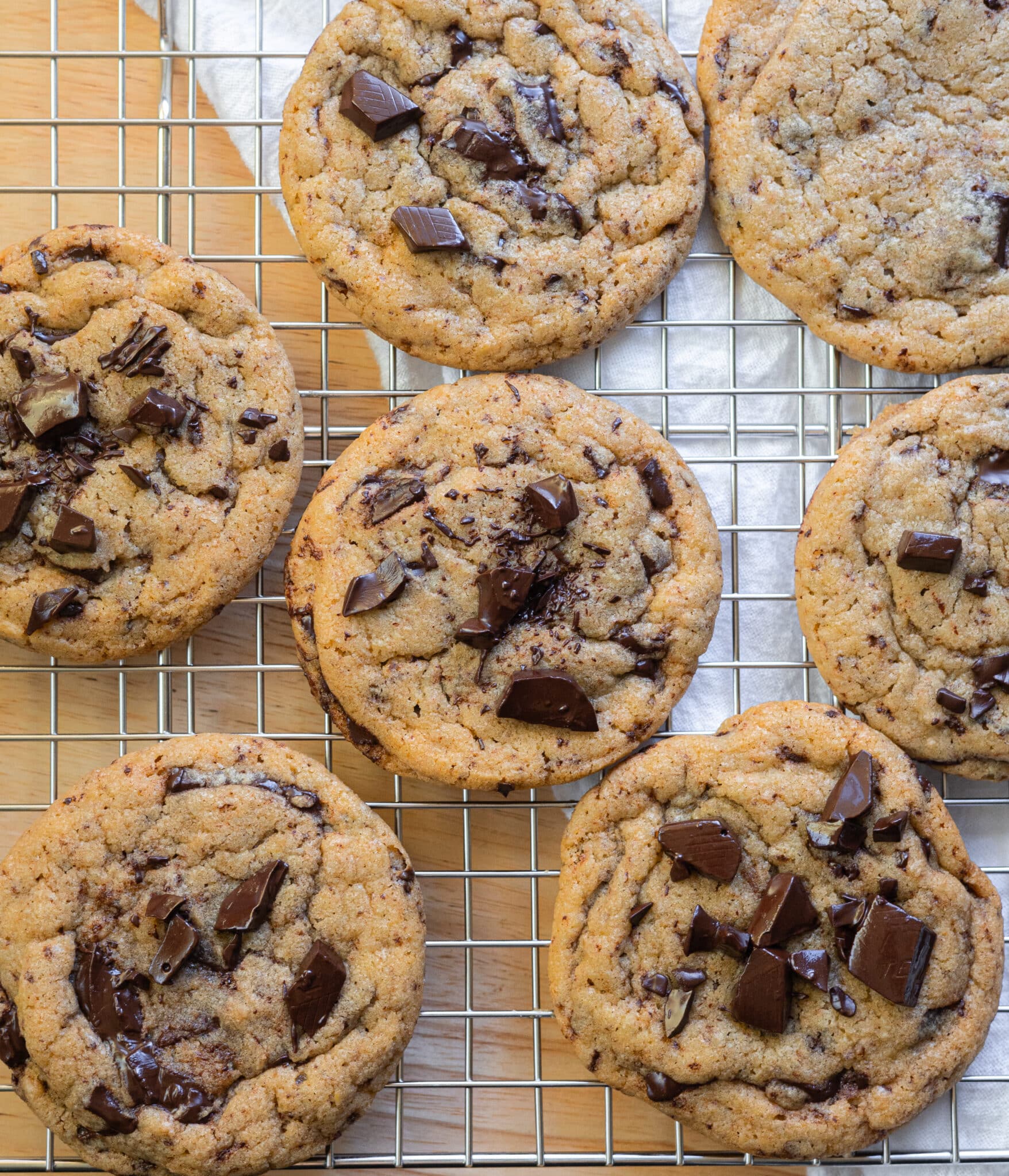 Bianca's favorite chocolate chip cookies on a wire rack.