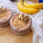 S'mores banana pudding in a glass container.