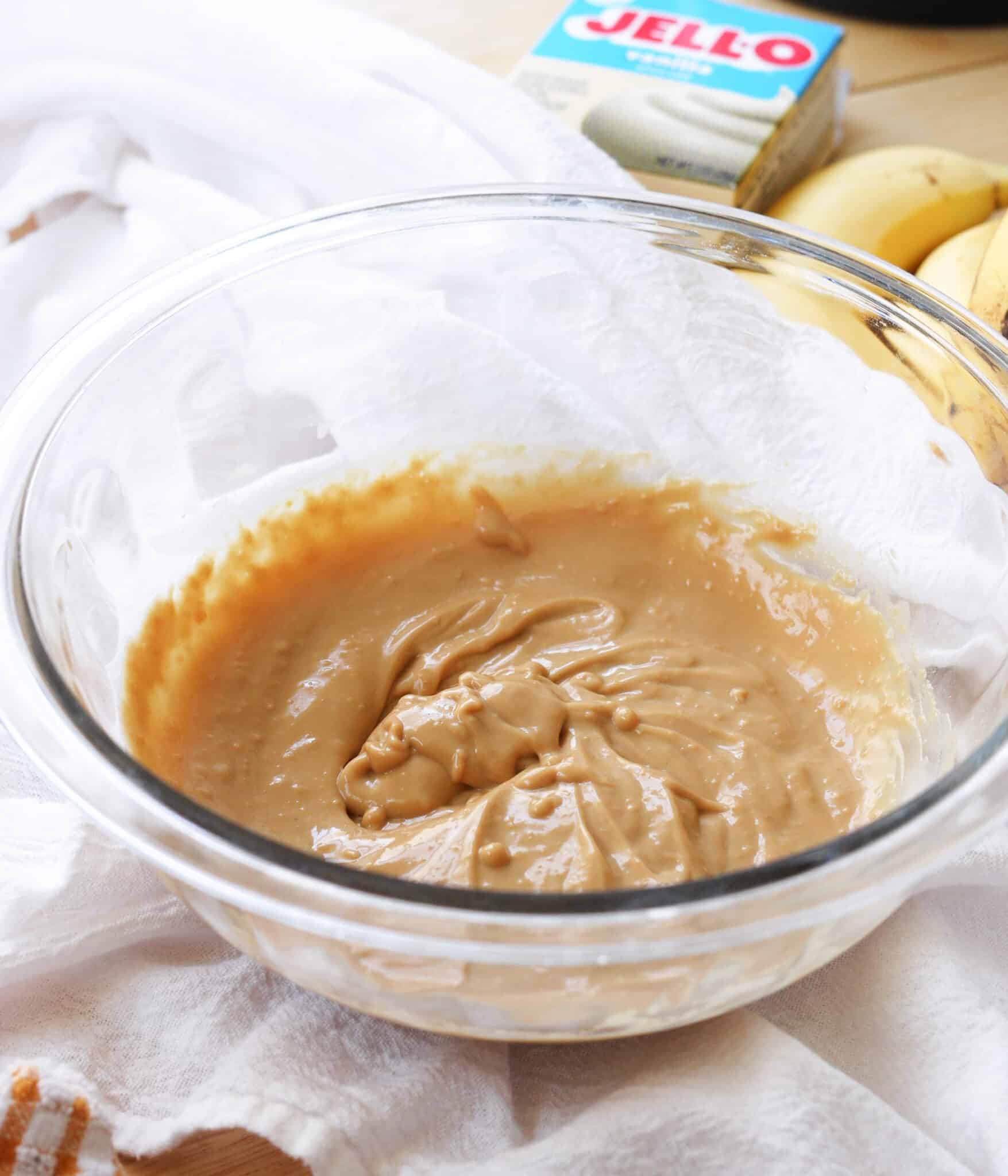 Mixed earl grey vanilla pudding in a glass steel bowl.