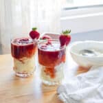 Strawberry taho in glass cups.