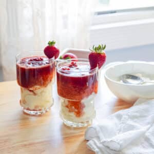 Strawberry taho in glass cups.