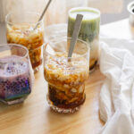 Homemade Filipino taho in a glass cup.