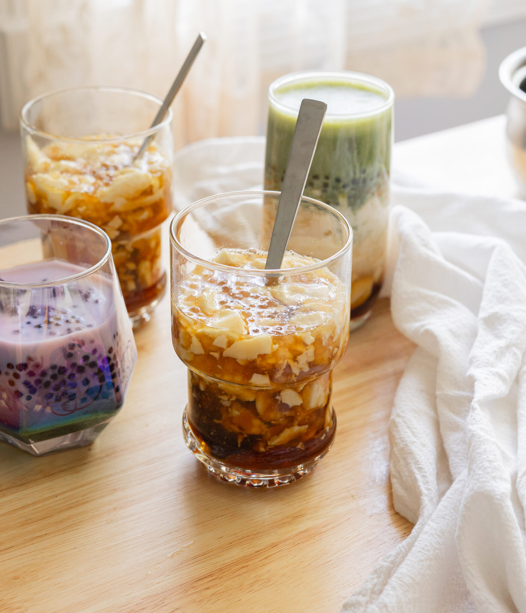 Homemade Filipino taho in a glass cup.