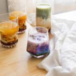 Homemade ube taho in a glass cup.